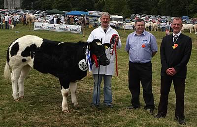 Reserve Champion – Snowy Ridge Dallas from James & Gloria Annett, L/R James Annett, Kieran Holywood – (Ulster Bank sponsors representative) and Steve Pattinson - Judge