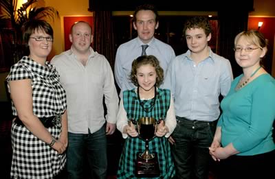 James, Sam and Emily Martin - Calf Show winners, with Sponsors Colin and Mandy Herbinson from the meat Joint in Antrim and Ruth Rodgers
