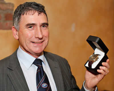 Harold McKee, outgoing Secretary of the NI Blue Cattle Club reflects on how his time at the club went so quickly. Club members presented him with a watch to thank him for all his sterling work. Picture: Columba O'Hare