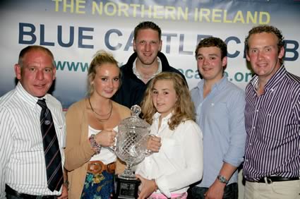 The Martin Family James Sam Jenny and Emily overall all herd winner and Large herd winner with David Beattie Natural Stockcare and Jonty Bellas judge pictured during the presentation in Ballynhinch rugby club