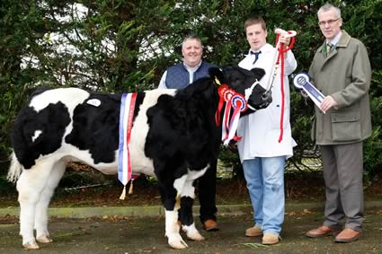 The Champion Female and Supreme Champion, Droit Dale, with breeder, Richard Mowbray & John Henning from Sponsors, Northern Bank