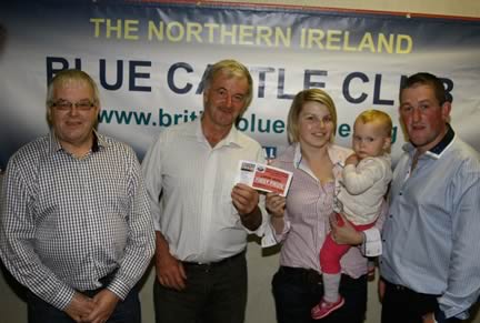 First place winners in the Large Herd section were James and Gloria Annett owners of the Snowyridge Herd, Kilkeel.  Photo includes Natural Stockcare Ltd distributor John Linton of Blackhill Animal Care, James Annett, Katrina Donaldson, Heidi McCarthy and Steven OKane