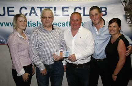 1.	Best Bull winner was Oliver McCann owner of Drumboy Herd, Castlewellan. Photo includes Katrina Donaldson, Natural Stockcare Ltd distributor John Linton of Blackhill Animal Care, Oliver McCann, Steven OKane and Denise McCann. 