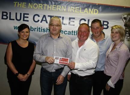 1.	First place winner in the Medium Herd section was Oliver McCann owner of Drumboy Herd, Castlewellan. Photo includes Denise McCann, Natural Stockcare Ltd distributor John Linton of Blackhill Animal Care, Oliver McCann, Steven OKane and Katrina Donaldson. 