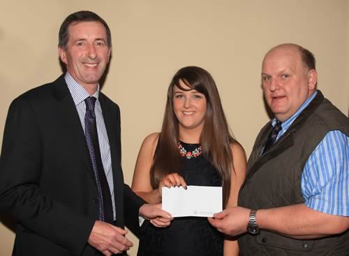 Sponsor James Chestnutt of Chestnutt Animal Feeds with British Blue Show Exhibitor runners up, Naomi and Ernie Gregg from Ahoghill.