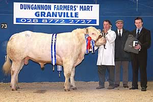 Hillview United, owned by Adrian Richardson, Maguiresbridge was the supreme champion. Also included are, Sam Milliken, Coleraine, judge of the event and Tommy Armstrong, Provita, Sponsors.