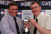 Jim Barber, Cheshire was judge in the Belgian Blue classes at Balmoral Show