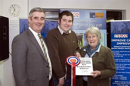 Mr Garlick and St Merryn Livestock Director John Dracup along with the The British Blue Cattle Society President, Gill Evans 